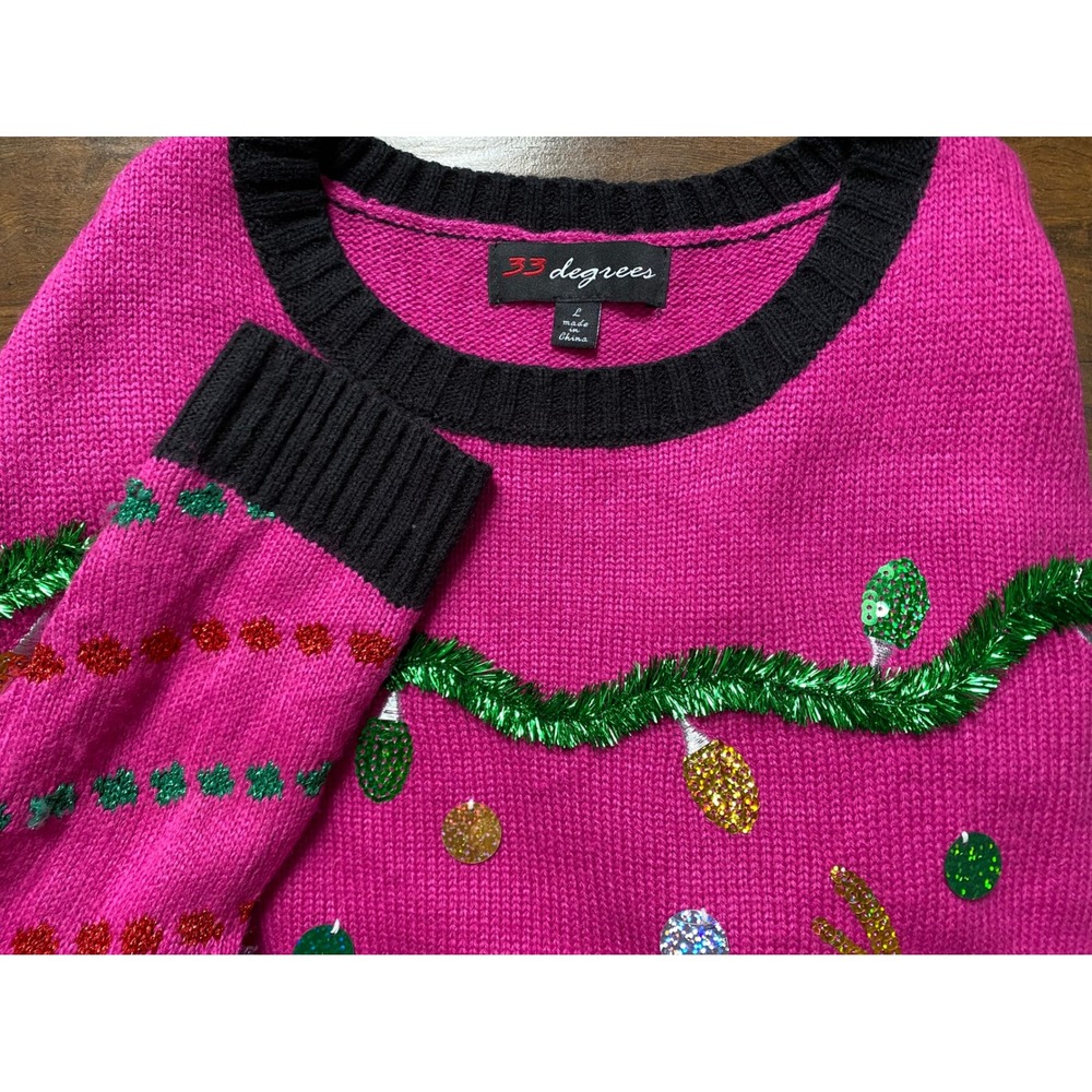33 Degrees mage pink magenta Ugly Christmas Sweater Dabbing Santa Reindeer pom